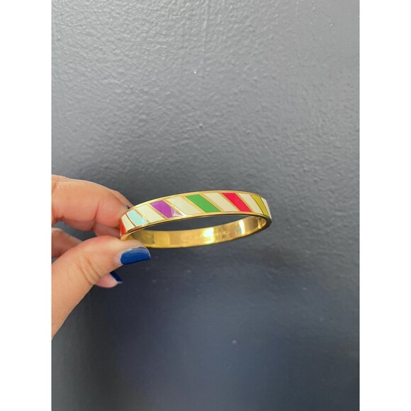 Kate Spade Gold Multi Colored Stripe Flying Colors Bangle Bracelet Quiet Luxury - Picture 1 of 6
